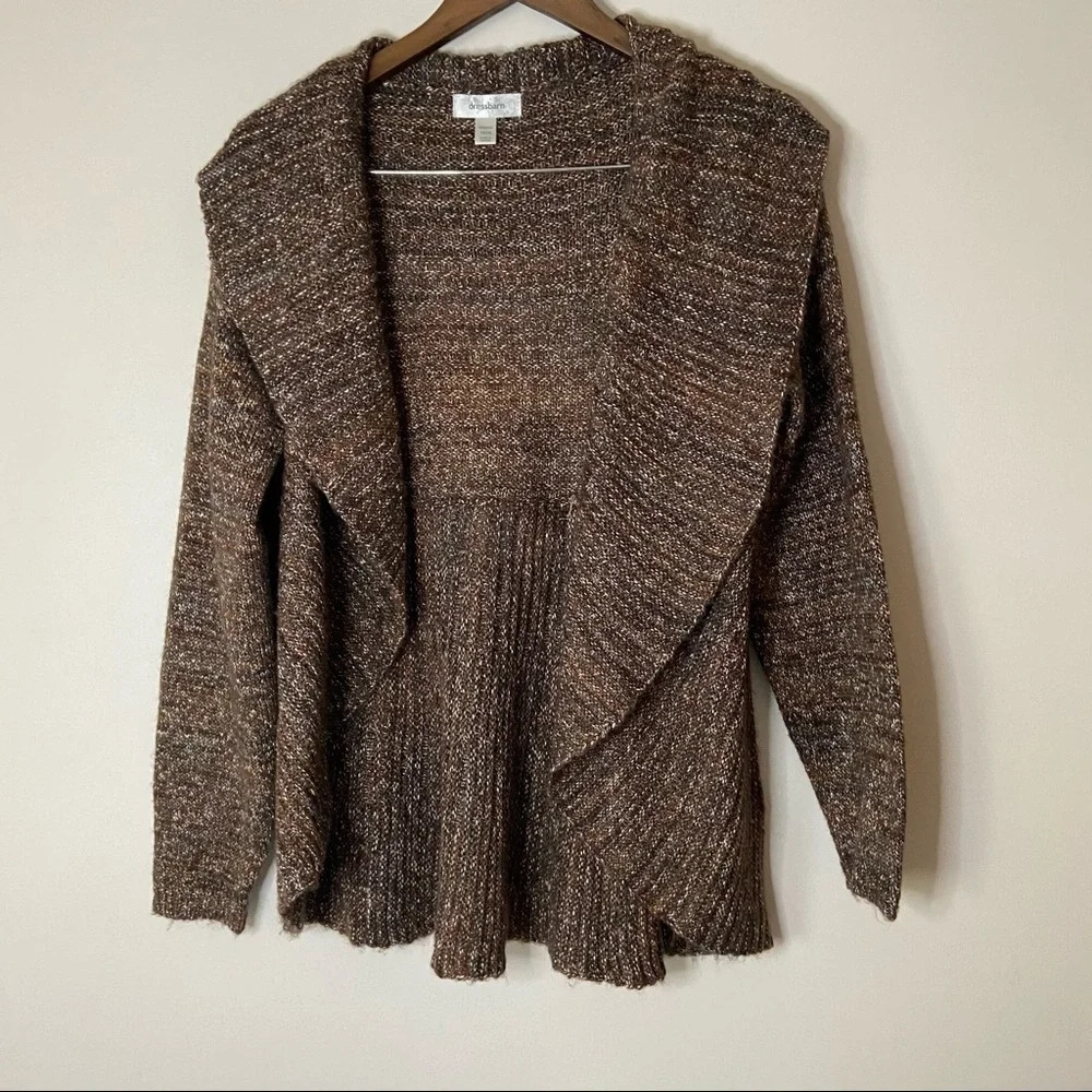 Knit Open Front Cardigan Sweater Drape Collar Size 14/16 Cotton - Picture 10 of 10